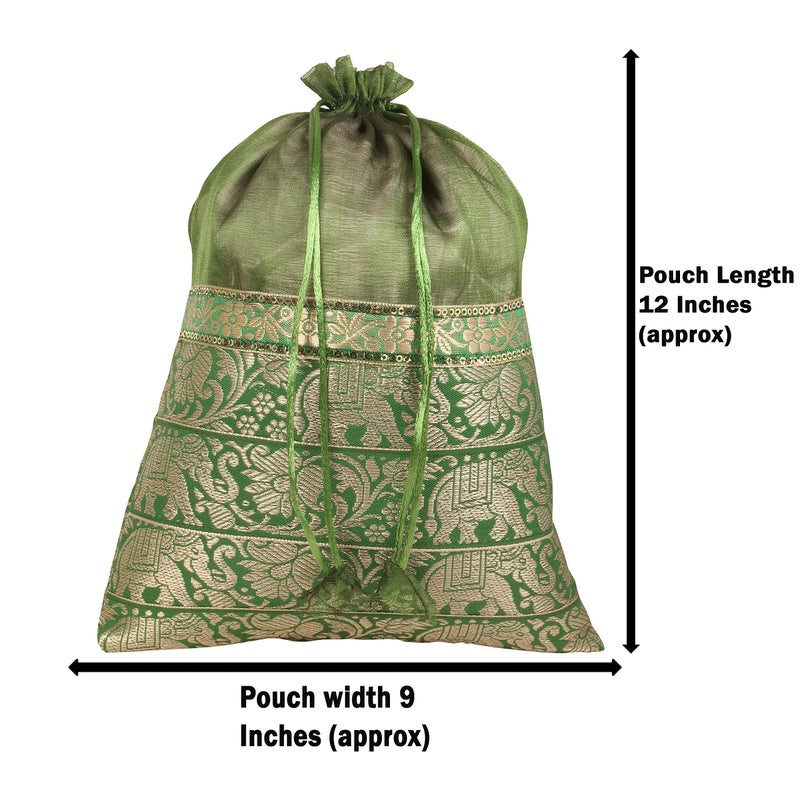 Touchstone Drawstring Bags Traditional Indian Handcrafted in Elephant Pattern Brocade fabric. Perfect for Gifts Jewelry Weddings Sweet Distribution Set of 6 Vibrant Multicolor Pouches Purses Potli. - Image 2